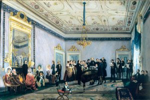 ブランカの家でのコンサート（サロン、またはミラノの音楽界の人格の出会い）、1839 作： Fulvia Bisi
